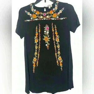 Umgee Embroidered Black Floral Flowy Mini Dress Size Small